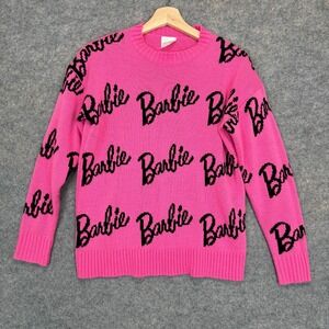 Barbie Mattel Knit Sweater Womens Small All Over Print AOP Spell Out Movie 2018‎